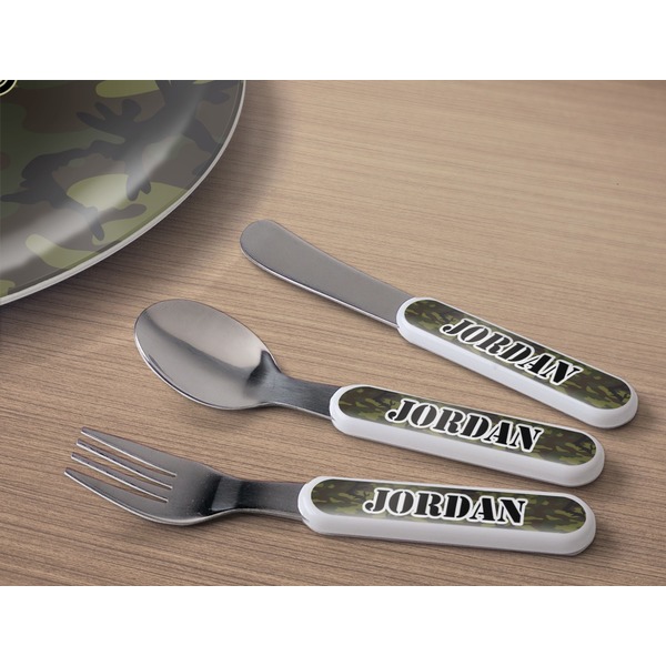 Green Camo Kids Flatware w/ Plate