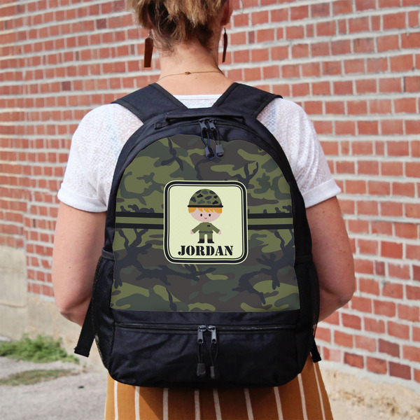 Green Camo Large Backpack - Black - On Back