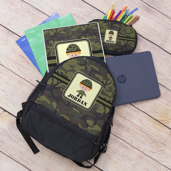 Green Camo Large Backpack - Black - With Stuff