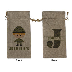 Green Camo Large Burlap Gift Bag - Front & Back (Personalized)