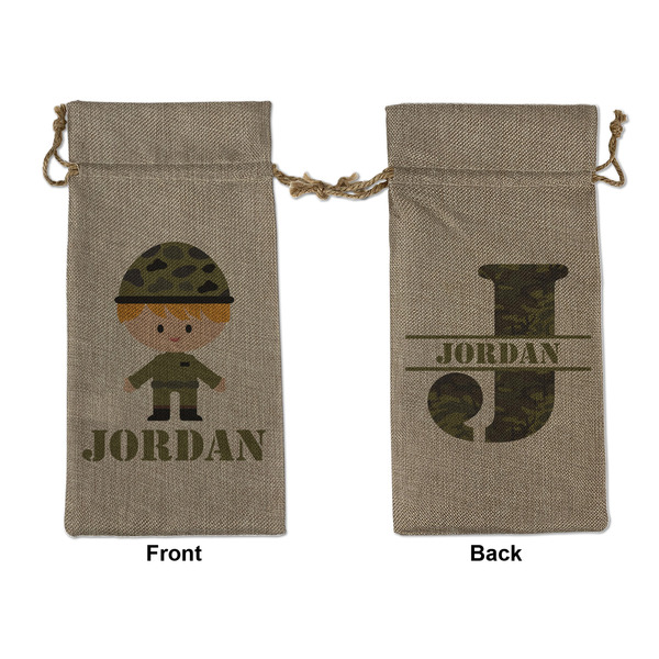 Custom Green Camo Large Burlap Gift Bag - Front & Back (Personalized)