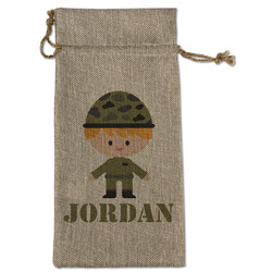 Green Camo Large Burlap Gift Bag - Front (Personalized)