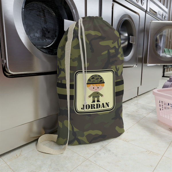 Green Camo Large Laundry Bag - In Context