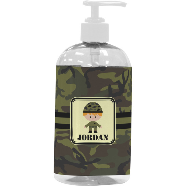 Custom Green Camo Plastic Soap / Lotion Dispenser (16 oz - Large - White) (Personalized)