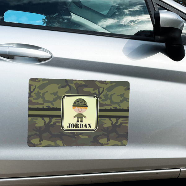 Green Camo Large Rectangle Car Magnets- In Context
