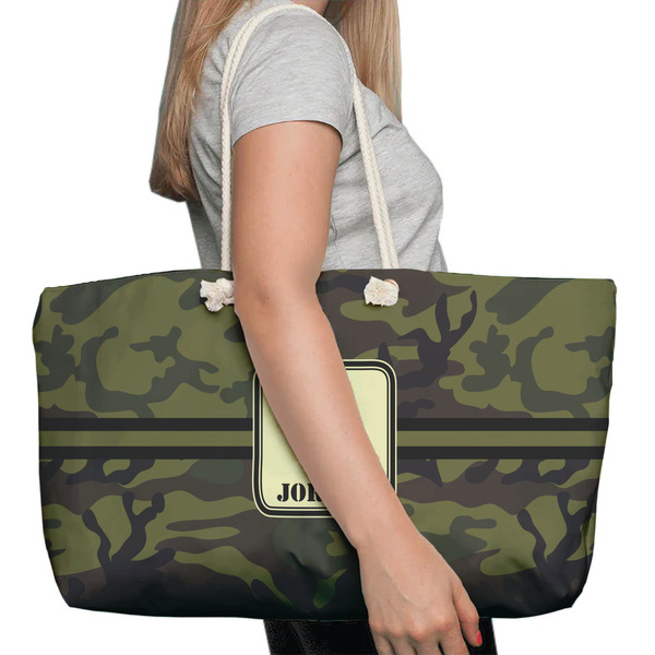Green Camo Large Rope Tote Bag - In Context View