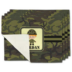 Green Camo Single-Sided Linen Placemat - Set of 4 w/ Name or Text
