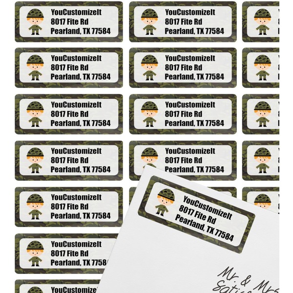 Green Camo Mailing Label on Envelope - Multiple Labels
