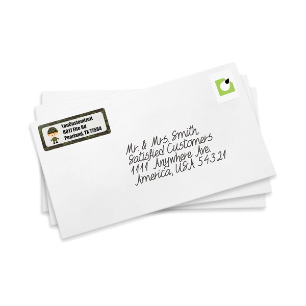 Green Camo Mailing Label on Envelopes