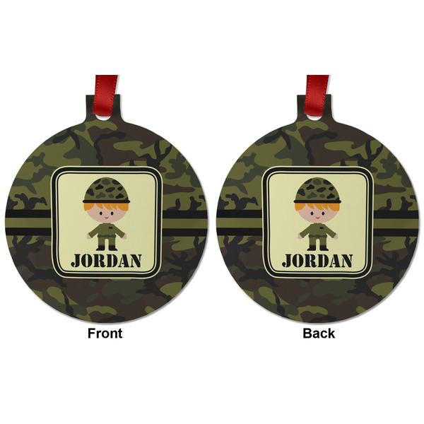 Green Camo Metal Ball Ornament - Front and Back