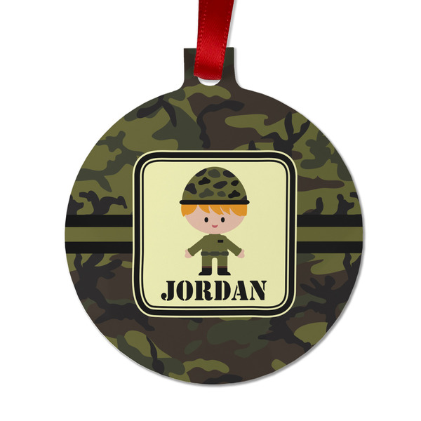 Custom Green Camo Metal Ball Ornament - Double Sided w/ Name or Text