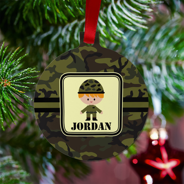 Green Camo Metal Ball Ornament - Lifestyle