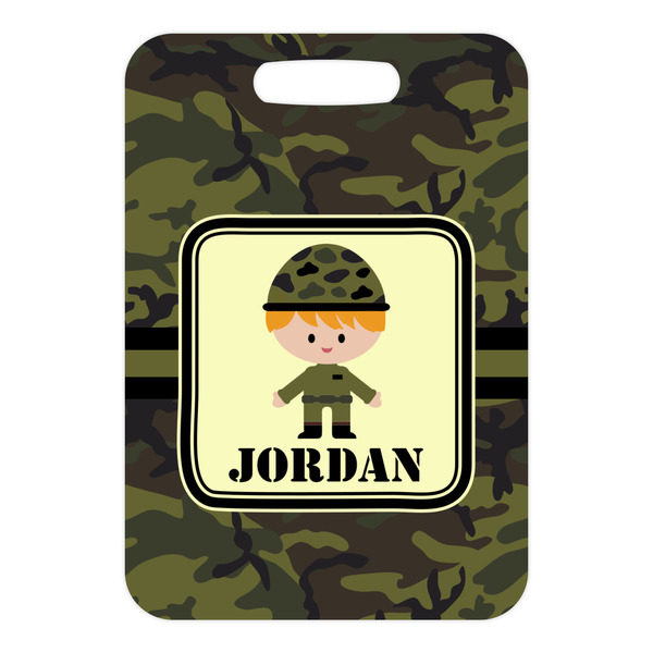 Green Camo Metal Luggage Tag - Front Without Strap