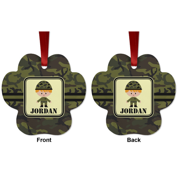 Green Camo Metal Paw Ornament - Front and Back