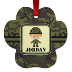 Green Camo Metal Paw Ornament - Double Sided w/ Name or Text