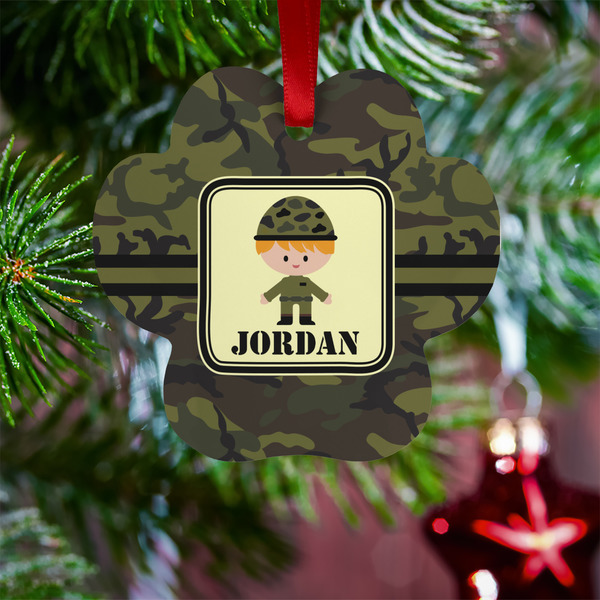 Green Camo Metal Paw Ornament - Lifestyle