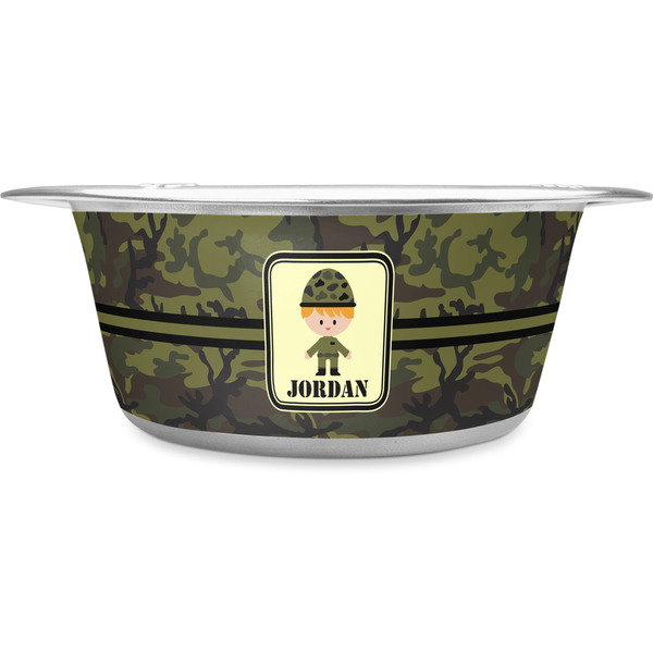 Custom Green Camo Stainless Steel Dog Bowl (Personalized)