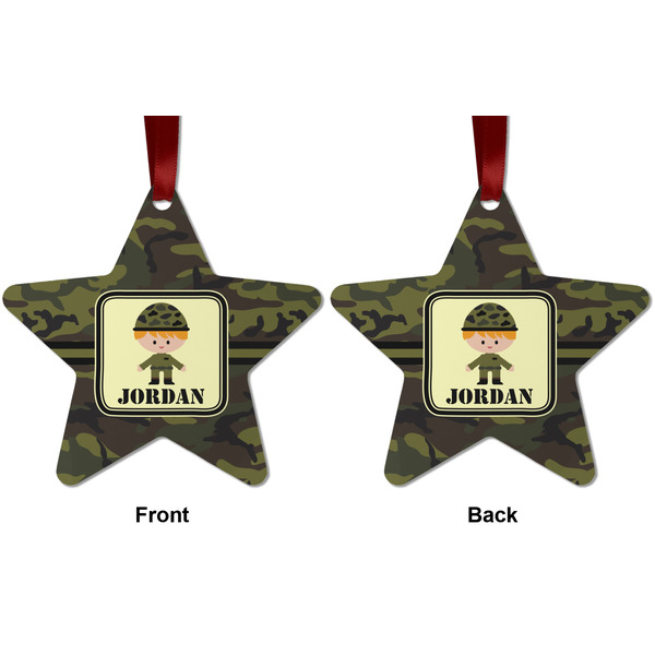 Green Camo Metal Star Ornament - Front and Back