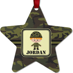 Green Camo Metal Star Ornament - Double Sided w/ Name or Text