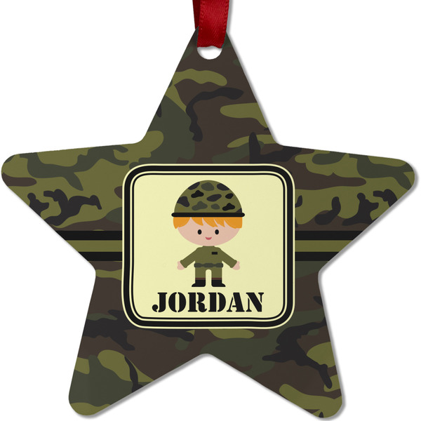 Custom Green Camo Metal Star Ornament - Double Sided w/ Name or Text