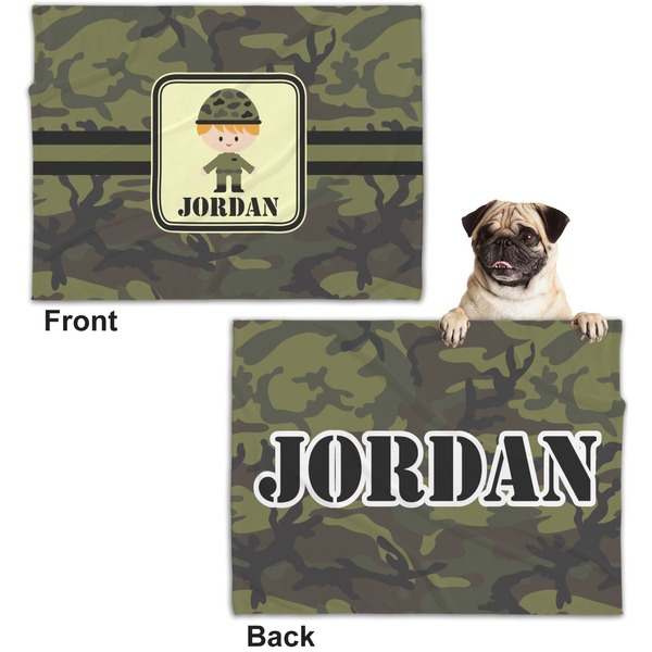 Green Camo Microfleece Dog Blanket - Regular - Front & Back