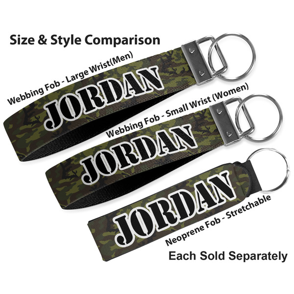 Green Camo Multiple Key Ring comparison sizes