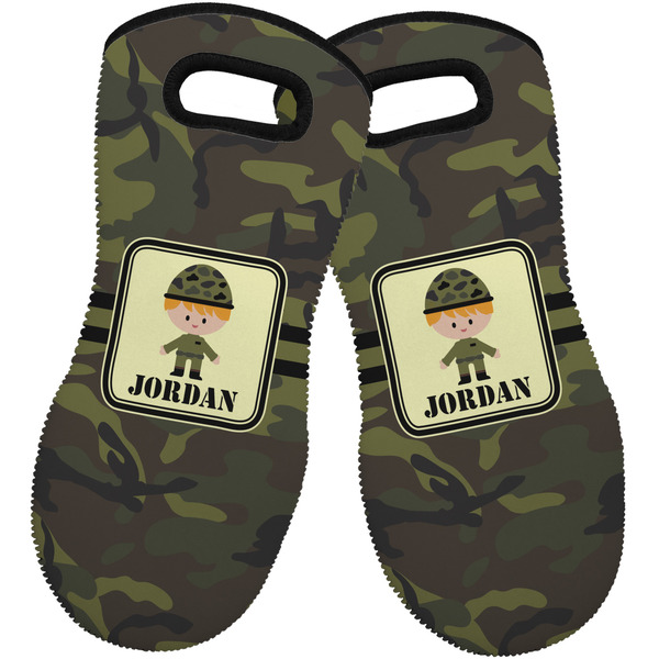 Green Camo Neoprene Oven Mitt -Set of 2 - Front