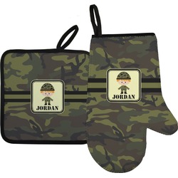 Green Camo Oven Mitt & Pot Holder Set w/ Name or Text