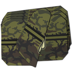 Green Camo Dining Table Mat - Octagon - Set of 4 (Double-SIded) w/ Name or Text