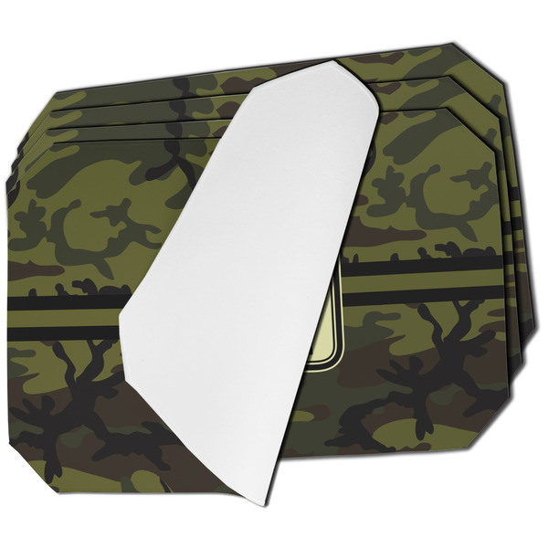 Custom Green Camo Dining Table Mat - Octagon - Set of 4 (Single-Sided) w/ Name or Text