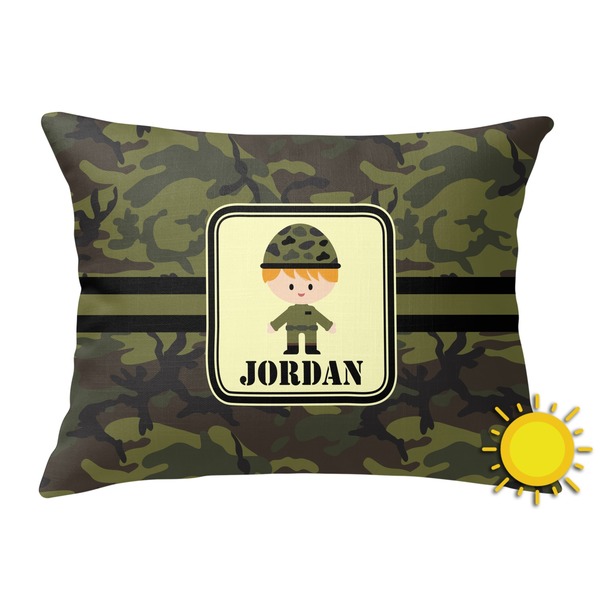 Custom Green Camo Outdoor Throw Pillow (Rectangular) (Personalized)