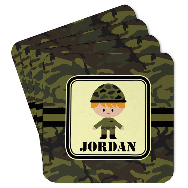 Custom Green Camo Paper Coasters w/ Name or Text