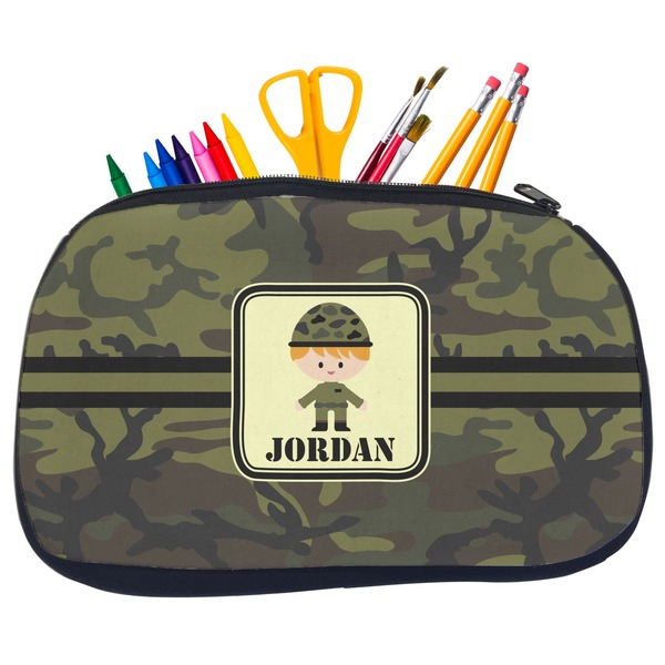 Custom Green Camo Neoprene Pencil Case - Medium w/ Name or Text