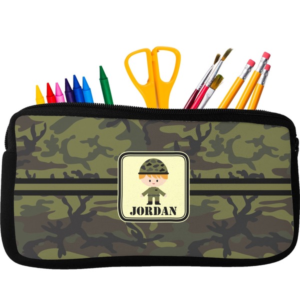 Custom Green Camo Neoprene Pencil Case - Small w/ Name or Text