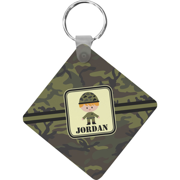 Custom Green Camo Diamond Plastic Keychain w/ Name or Text