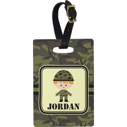 Green Camo Plastic Luggage Tag - Rectangular w/ Name or Text