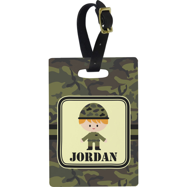 Custom Green Camo Plastic Luggage Tag - Rectangular w/ Name or Text