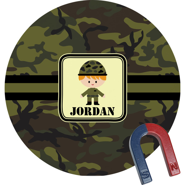 Custom Green Camo Round Fridge Magnet (Personalized)