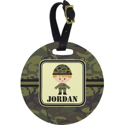 Green Camo Plastic Luggage Tag - Round (Personalized)