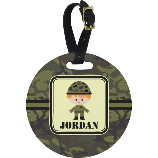 Custom Green Camo Plastic Luggage Tag - Round (Personalized)