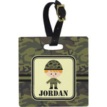Green Camo Plastic Luggage Tag - Square w/ Name or Text