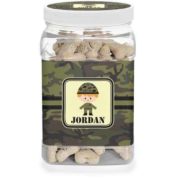 Custom Green Camo Dog Treat Jar (Personalized)