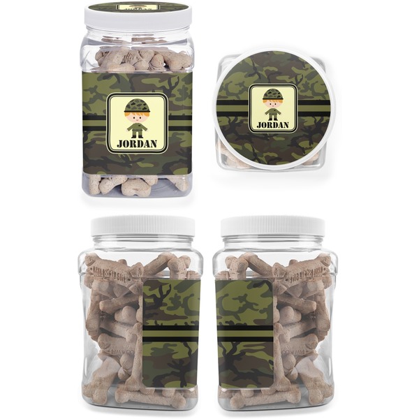 Green Camo Pet Treat Jar - Multiple Angles
