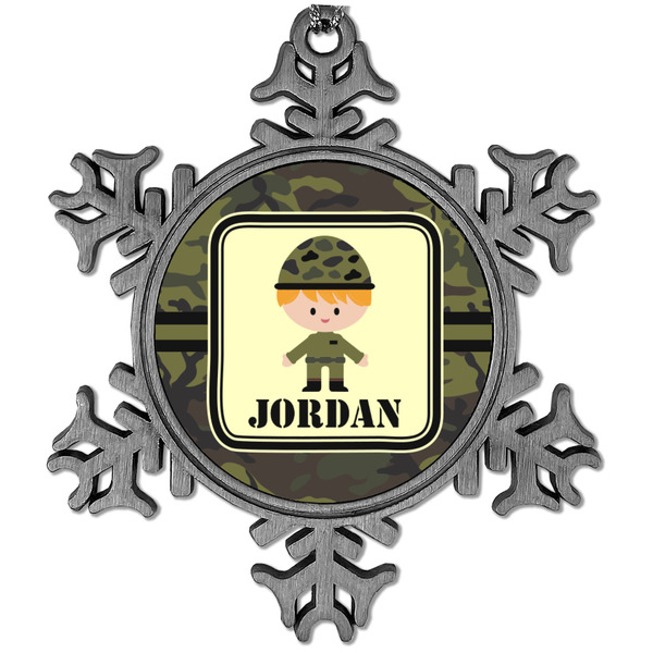 Custom Green Camo Vintage Snowflake Ornament (Personalized)