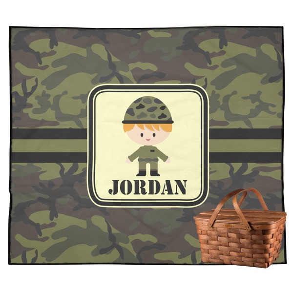Custom Green Camo Outdoor Picnic Blanket (Personalized)