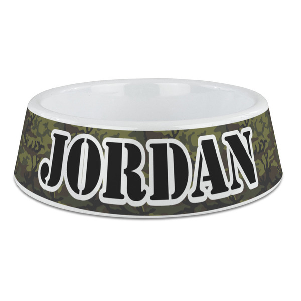 Custom Green Camo Plastic Dog Bowl - Large (Personalized)