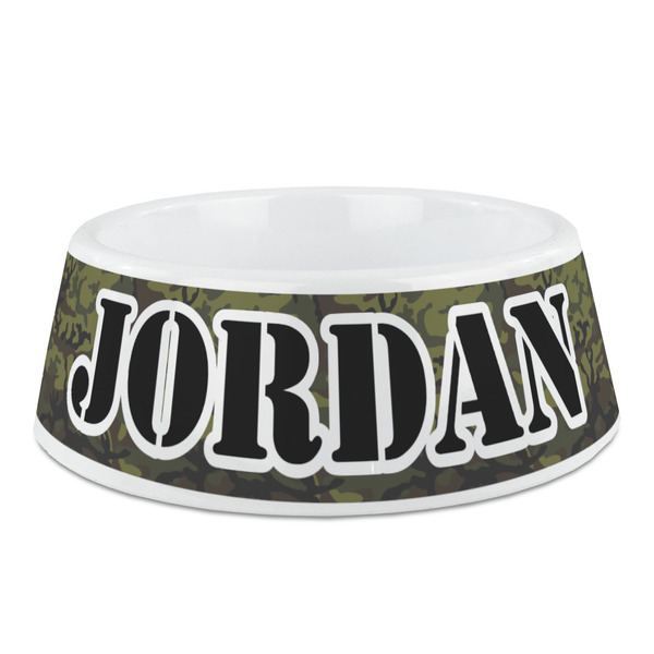 Custom Green Camo Plastic Dog Bowl - Medium (Personalized)