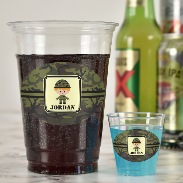 Green Camo Plastic Shot Glasses - In Context