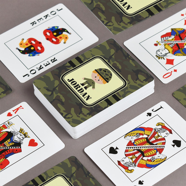 Green Camo Playing Cards - Front & Back View