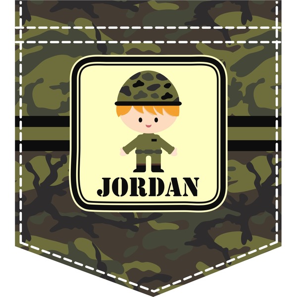 Custom Green Camo Iron On Faux Pocket (Personalized)